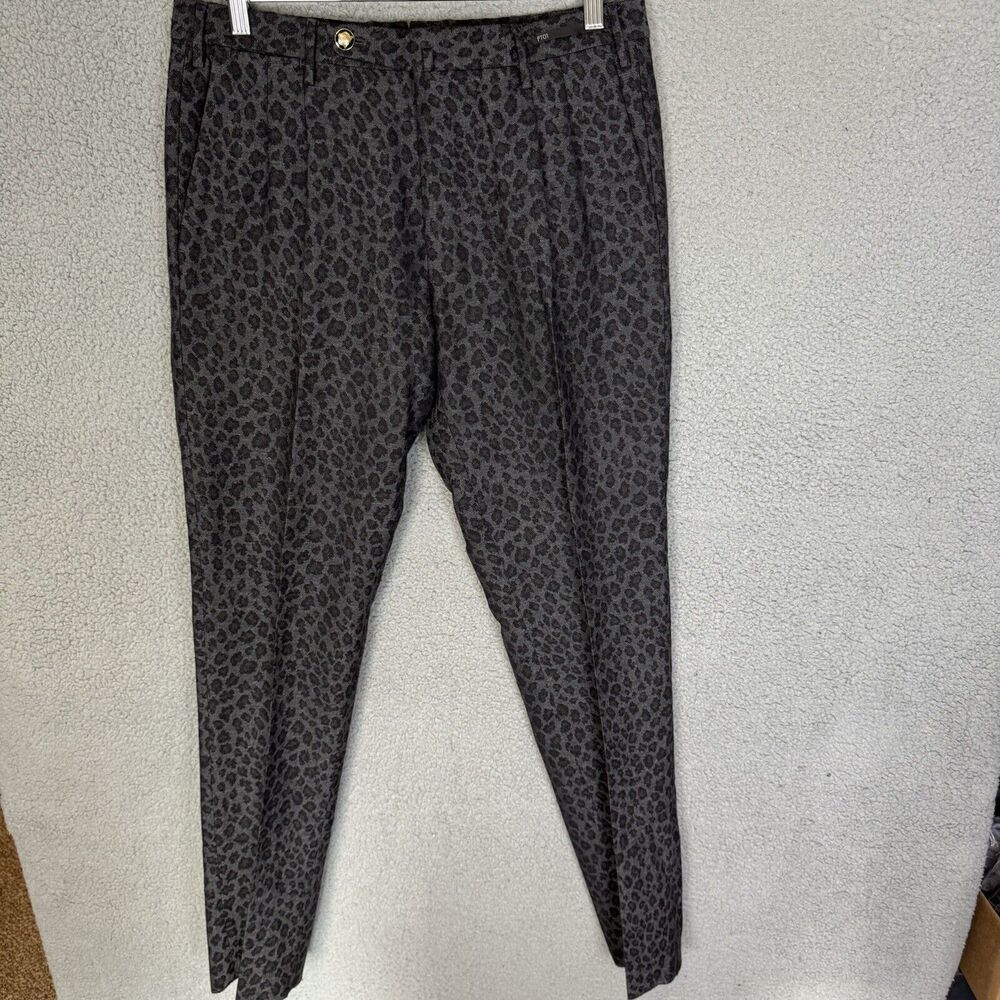 PT01 Pants Mens 50 32x32 Black Cheetah Preppy Fit Super 100's Wool Dress Pleated